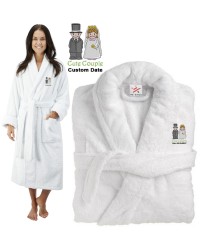 Deluxe Terry cotton with cute bride & groom CUSTOM TEXT Embroidery bathrobe