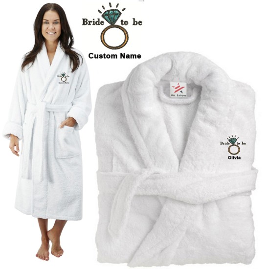 Deluxe Terry cotton with Bride to be with ring CUSTOM TEXT Embroidery bathrobe