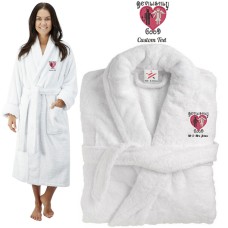 Deluxe Terry cotton with bride and groom devilishly good CUSTOM TEXT Embroidery bathrobe