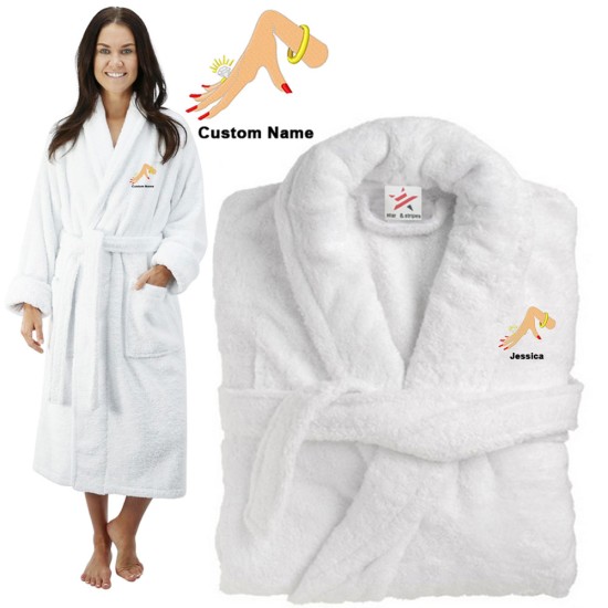 Deluxe Terry cotton with Hand with ring CUSTOM TEXT Embroidery bathrobe