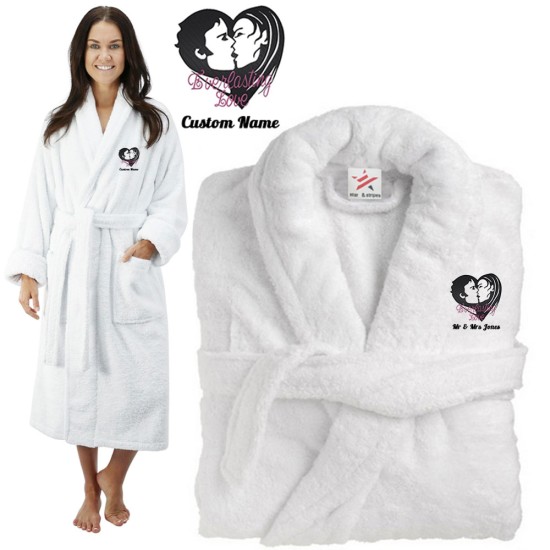 Deluxe Terry cotton with Couple Ever lasting Love CUSTOM TEXT Embroidery bathrobe