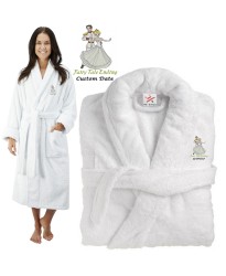 Deluxe Terry cotton with bride & groom fairlytale CUSTOM TEXT Embroidery bathrobe