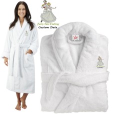 Deluxe Terry cotton with bride & groom fairlytale CUSTOM TEXT Embroidery bathrobe