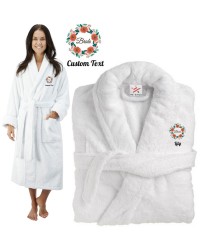 Deluxe Terry cotton with bride floral ring CUSTOM TEXT Embroidery bathrobe