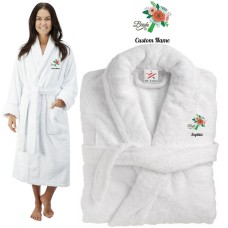 Deluxe Terry cotton with flower bouquet birde CUSTOM TEXT Embroidery bathrobe