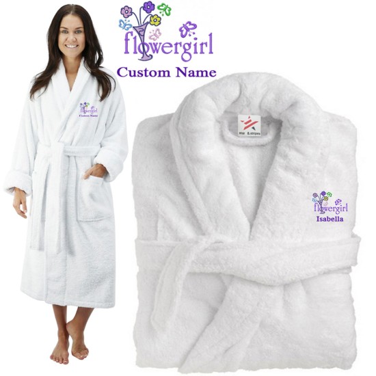 Deluxe Terry cotton with flower girl CUSTOM TEXT Embroidery bathrobe