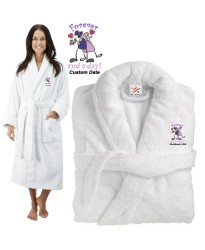 Deluxe Terry cotton with Bride & Groom Forever and A Day CUSTOM TEXT Embroidery bathrobe