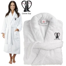 Deluxe Terry cotton with bride groom heart forever yours CUSTOM TEXT Embroidery bathrobe