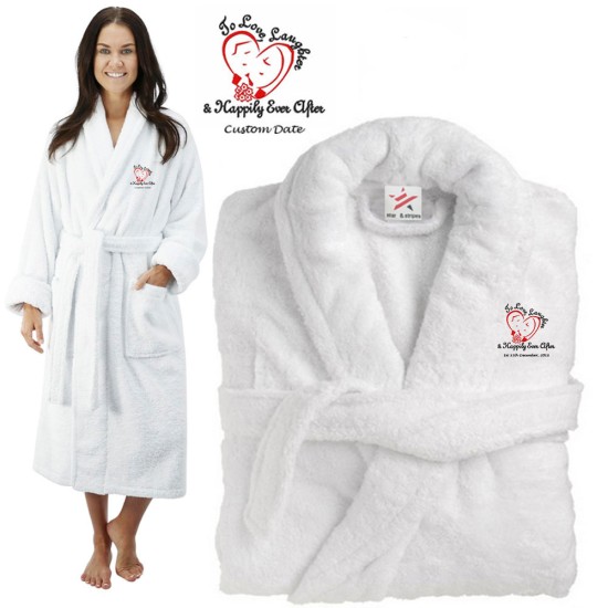 Deluxe Terry cotton with love laughter happily ever after CUSTOM TEXT Embroidery bathrobe