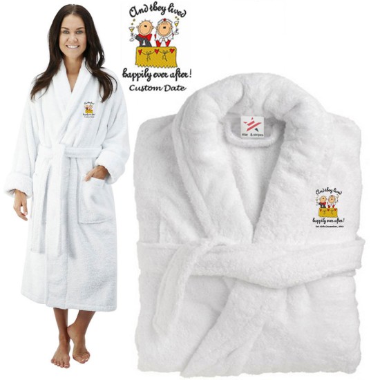 Deluxe Terry cotton with happily ever after toast CUSTOM TEXT Embroidery bathrobe