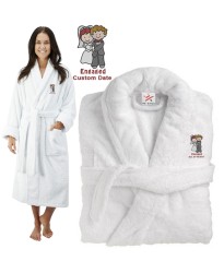 Deluxe Terry cotton with bride & groom engaged CUSTOM TEXT Embroidery bathrobe