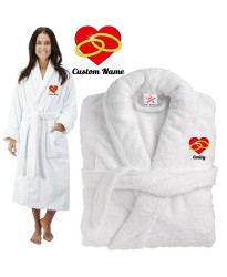 Deluxe Terry cotton with RINGS AND HEART CUSTOM TEXT Embroidery bathrobe