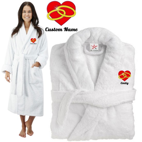 Deluxe Terry cotton with RINGS AND HEART CUSTOM TEXT Embroidery bathrobe