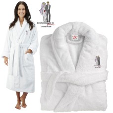 Deluxe Terry cotton with bride and groom honeymooning in paris CUSTOM TEXT Embroidery bathrobe