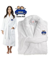 Deluxe Terry cotton with Just Married Bride And Groom in Car CUSTOM TEXT Embroidery bathrobe