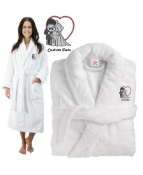 Deluxe Terry cotton with Bride & Groom Couple Graphic CUSTOM TEXT Embroidery bathrobe