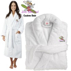 Deluxe Terry cotton with Just Married Bride And Groom in Plane CUSTOM TEXT Embroidery bathrobe