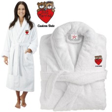 Deluxe Terry cotton with Just Married Bride And Groom Teddy CUSTOM TEXT Embroidery bathrobe