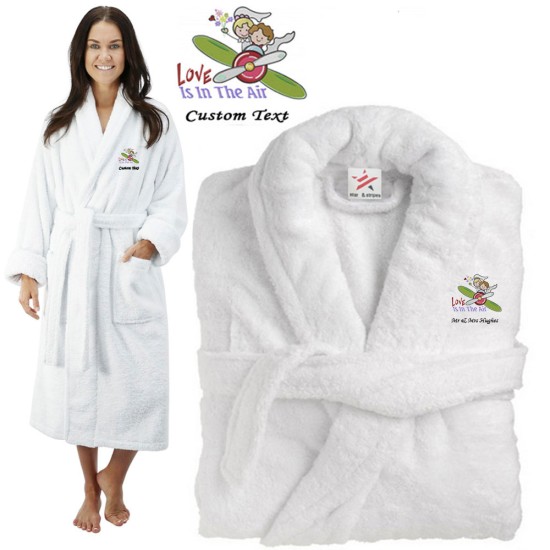 Deluxe Terry cotton with love in the air CUSTOM TEXT Embroidery bathrobe