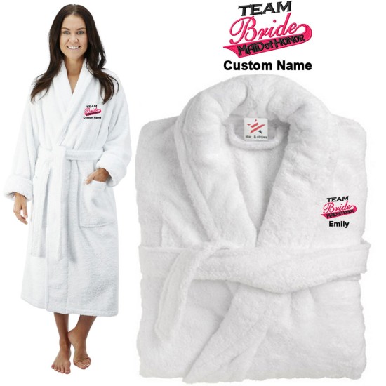 Deluxe Terry cotton with Team Bride Maid Of Honor CUSTOM TEXT Embroidery bathrobe