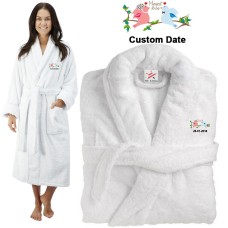 Deluxe Terry cotton with meant to be cute birds CUSTOM TEXT Embroidery bathrobe