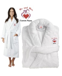 Deluxe Terry cotton with Mr & Mrs Big Heart CUSTOM TEXT Embroidery bathrobe