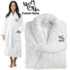 Deluxe Terry cotton with Mr & Mrs Birds CUSTOM TEXT Embroidery bathrobe