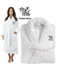 Deluxe Terry cotton with Mr & Mrs Curly Style CUSTOM TEXT Embroidery bathrobe
