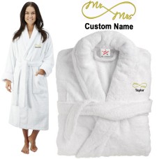 Deluxe Terry cotton with Mr & Mrs Curly CUSTOM TEXT Embroidery bathrobe