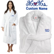 Deluxe Terry cotton with Mr & Mrs Heart CUSTOM TEXT Embroidery bathrobe