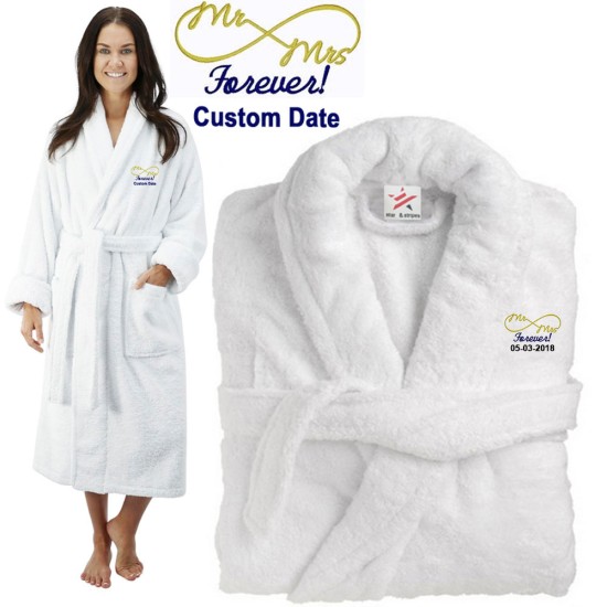 Deluxe Terry cotton with MR & MRS CURLY FOREVER CUSTOM TEXT Embroidery bathrobe