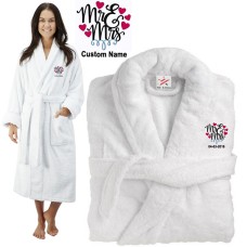 Deluxe Terry cotton with MR & MRS WITH MULTI HEARTS CUSTOM TEXT Embroidery bathrobe