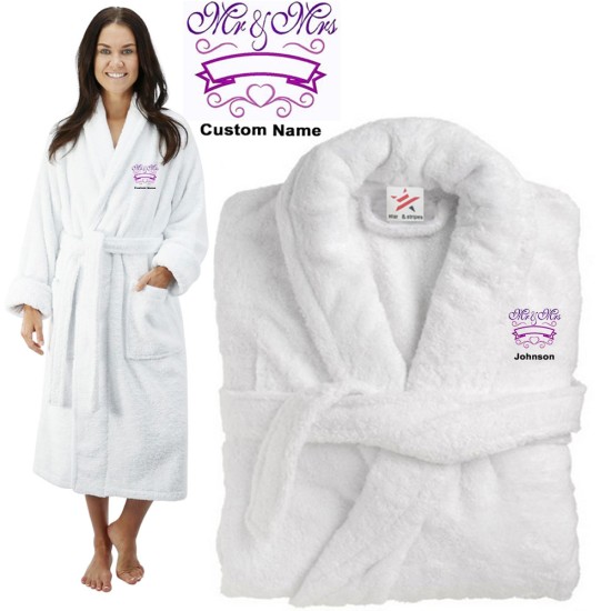 Deluxe Terry cotton with Mr & Mrs Ribbon CUSTOM TEXT Embroidery bathrobe