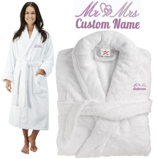 Deluxe Terry cotton with Simple Mr & Mrs CUSTOM TEXT Embroidery bathrobe