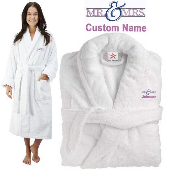Deluxe Terry cotton with Mr & Mrs Stylish CUSTOM TEXT Embroidery bathrobe