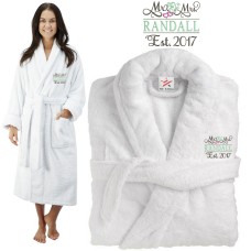 Deluxe Terry cotton with Mr & Mrs Floral Curly CUSTOM TEXT Embroidery bathrobe