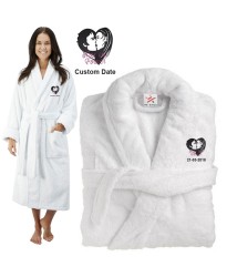 Deluxe Terry cotton with bride groom kiss now and forever CUSTOM TEXT Embroidery bathrobe