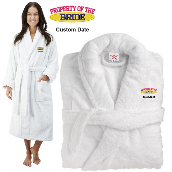 Deluxe Terry cotton with property of the bride CUSTOM TEXT Embroidery bathrobe