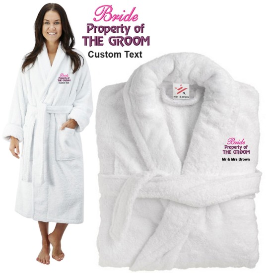 Deluxe Terry cotton with bride property of the groom CUSTOM TEXT Embroidery bathrobe