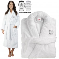 Deluxe Terry cotton with Groom & Bride Salt & Pepper CUSTOM TEXT Embroidery bathrobe