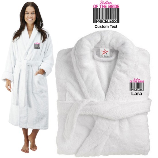 Deluxe Terry cotton with sister of the bride barcode CUSTOM TEXT Embroidery bathrobe