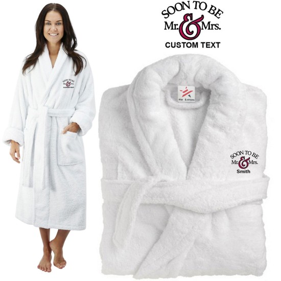 Deluxe Terry cotton with Soon to be MR & MRS CUSTOM TEXT Embroidery bathrobe