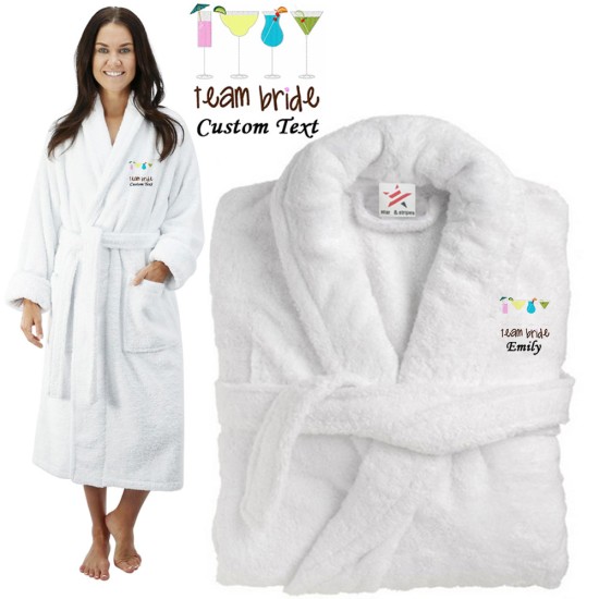 Deluxe Terry cotton with TEAM BRIDE COCKTAIL CUSTOM TEXT Embroidery bathrobe