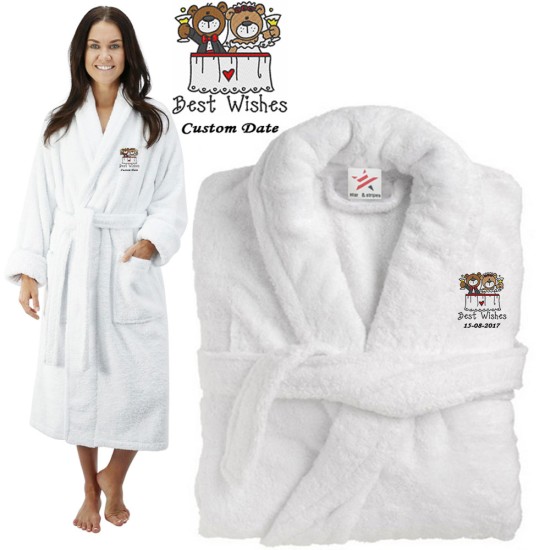Deluxe Terry cotton with bear bride and groom best wishes CUSTOM TEXT Embroidery bathrobe