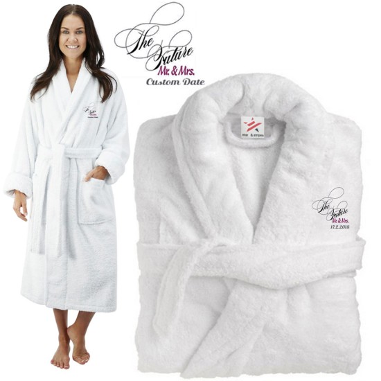 Deluxe Terry cotton with the future mr & mrs CUSTOM TEXT Embroidery bathrobe