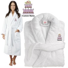 Deluxe Terry cotton with wedding cake CUSTOM TEXT Embroidery bathrobe
