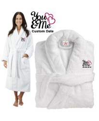 Deluxe Terry cotton with YOU & ME WITH HEARTS CUSTOM TEXT Embroidery bathrobe