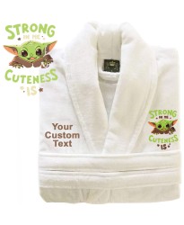 A BABY Cute Y-O-D-A with Custom TEXT Embroidery on TERRY bathrobe