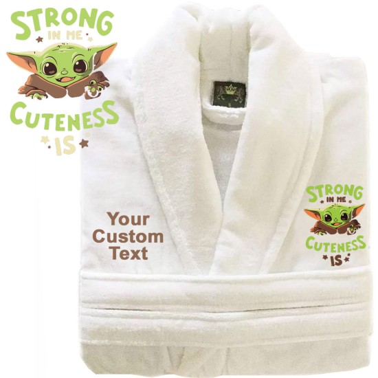 A BABY Cute YODA with Custom TEXT Embroidery on TERRY bathrobe