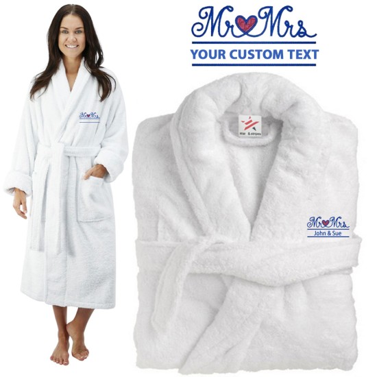 Deluxe Terry cotton with Mr & Mrs HEART CUSTOM TEXT Embroidery bathrobe
